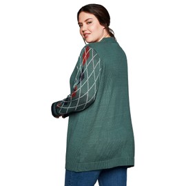 Sheego Women's Plus Size Cardigan with Diamond Pattern on the Sleeves, Casual Fashion, Sporty Button Placket, Opal Green
