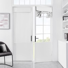 Mecodeco 100% Blackout Door Curtains, French Door Curtains for Privacy, Easy Installed Tricia Door Panels, Front Door Sidelight Curtain Tie up Shade, (White, 26"*40", 1 Panel)