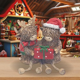 The Leonardo Collection Highland Cows With Gift Box Figurines & Ornaments For Home & Office | Decorative Home Accessories Statues For Indoor & Outdoor | Lovely Gifts for Women & Men