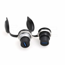 Eonvic USB 3.0 Panel Mount Coupler Thread Fixed USB Male Female to Female Anti Losing Seal Dustproof Cover for Dashboard (2 x Round USB 3.0)