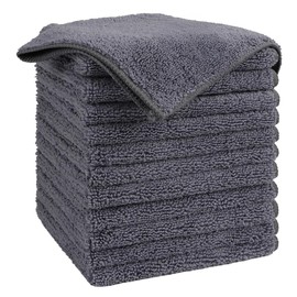 U Chef Paquete de 12 Paños de Limpieza de Microfibra, Toallas Multiusos Muy Absorbentes Sin Pelusa, 29.2x29.2 cm, para Cocina, Auto y Hogar, Sin Rayas (Gris)