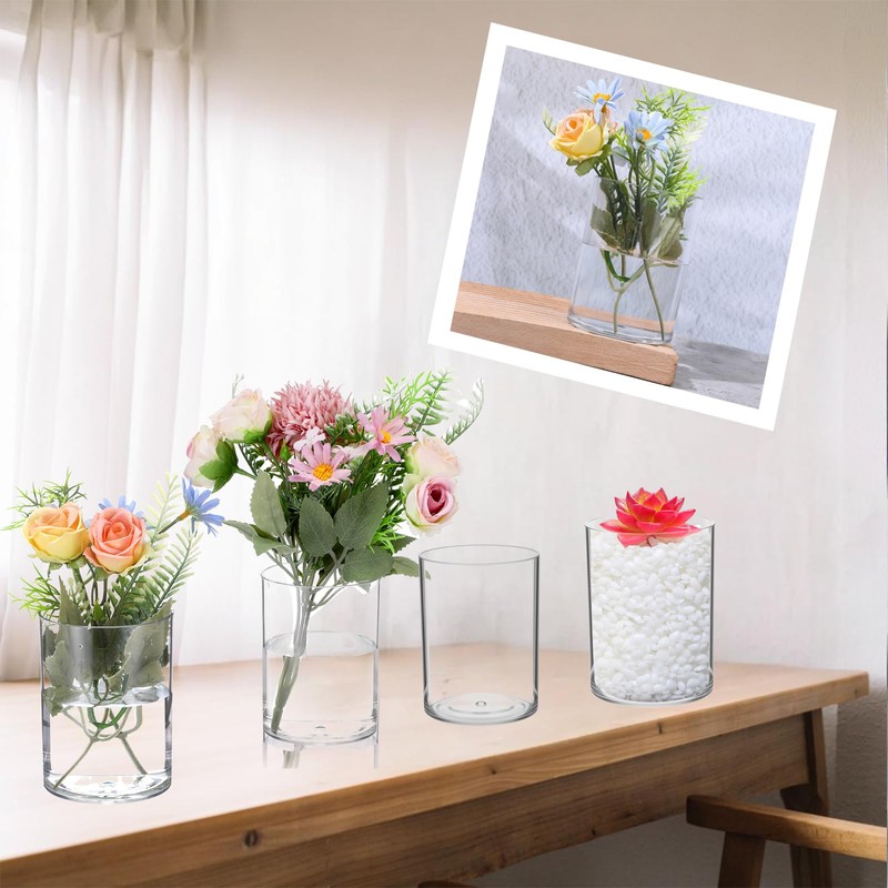 20 Pcs Plastic Cylinder Vase 3.93inch Bulk for Flowers Centerpieces,