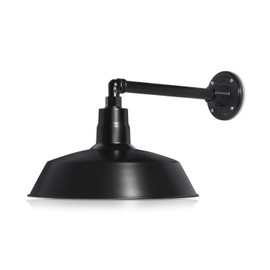 14in. Satin Black Outdoor Gooseneck Barn Light Fixture with 13in. Long Extension Arm - Wall Sconce Farmhouse, Vintage, Antique Style - UL Listed - 9W 900lm A19 LED Bulb (5000K Cool White)