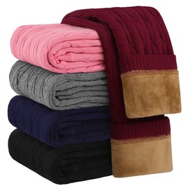 Resinta 1 Pair Toddler Girls Cotton Fleece Lined Leggings Thick Thermal Pants Warm Cable Knit Velvet Tights Burgundy