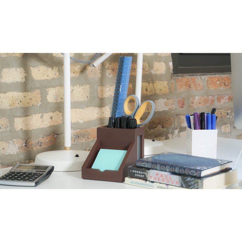 Victor B9505 Desk Pencil Cup with Angled Note Holder, Frosted