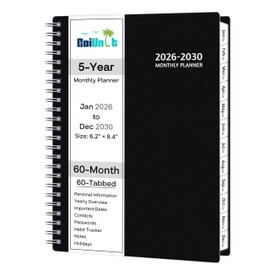 Monthly Planner 2026-2030, 5-Year Calendar Planner 2026-2030, Jan 2026 – Dec 2030, 6.2 x 8.4 In, Ruled Spread, Flexible Cover, Spiral Wirebound, Pocket, 60 Coated Monthly Tabs, Notes ＆ Habit Tracker