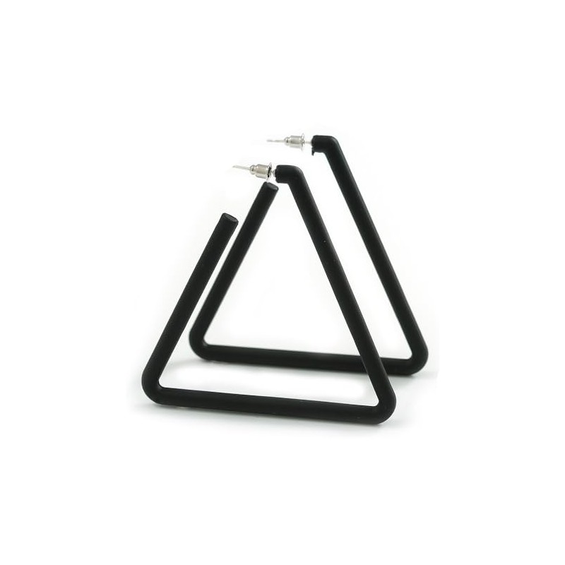 Large Black Triangular Hoop Style Earrings - 65mm Tall