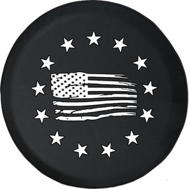 Funny Spare Tire Wheel Cover for Camper SUV Trailer Truck RV JP Thick PVC Leather | Betsy Ross American Flag Black 32 Inch