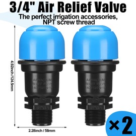 Threlaco 2 Pack Air Release Valve 3/4 Inch Air and Vacuum Release Male Thread Air Relief Air Bleeder Valve Vent Irrigation Water Saving System for Agricultural Drip Systems