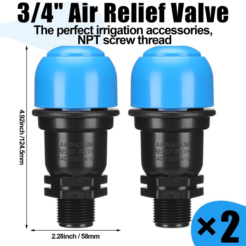 Threlaco 2 Pack Air Release Valve 3/4 Inch Air and