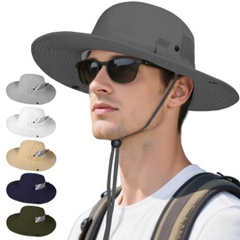 Fishing Hat for Men & Women, Wide Brim Sun Hat UV Protection - Lightweight Bucket Hat for Hiking, Camping, Beach Dark Gray