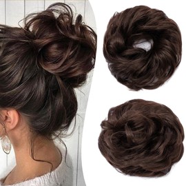 Gairyan Hairpiece with Elastic Band, Bun Hairpiece, Hair Scrunchie with Hair, Ponytail, 27 g, Curly, Wavy Messy Hair Scrunchies, Synthetic Hair Extensions, Hair Bun for Women (Light Brown)