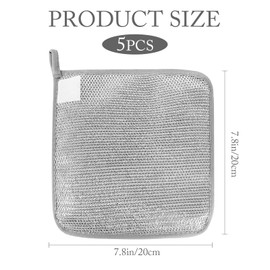 5 PCS Multipurpose Wire Dishwashing Rags, Double Silver Ply Wire Dish Cloths, Multipurpose Wires Dishwashing Rags for Wet and Dry, for Scrubbing and Cleaning Dishes,Pots,Sinks,Wet and Dry