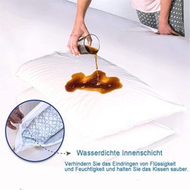 RICHAIR - Waterproof cushion cover, set of 2, 60 x 60 cm, with zip, breathable, hypoallergenic pillowcases, anti-mite, 2 pieces cushion protectors, white