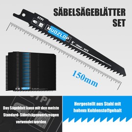 MUOZLOP 25 Pack 150 mm Reciprocating Saw Blades Set, 6 TPI Saw Blades for Reciprocating Saw, for Wood Reciprocating Saw Blades (25, 6TPI, 150 mm)