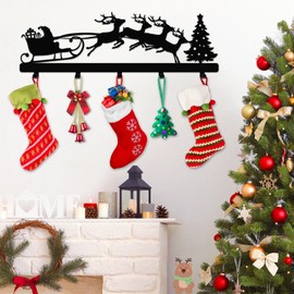 POILKMNI Christmas Stocking Holder, Metal Hanging Sign with 5 Hangers for Fireplace Mantel, 17 Inch, Black