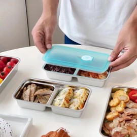 Disflmm 2 Pcs Grab and Go Snack Container Reusable, Double Stainless Steel Snack Container with Lid(Dishwasher Safe), For Snacks, Dips, Travel and Outdoor Camping