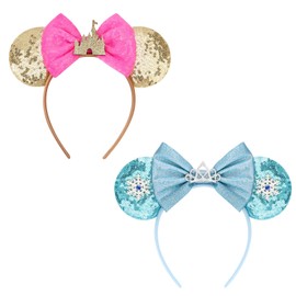 DRESHOW 2 Pack Mouse Ears Bow Headbands Glitter Party Decoration Cosplay Costume for Women