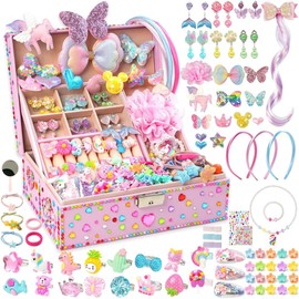 90PCS Niñas Joyería Regalos Juguetes, Caja Joyería Infantil, Fabricación de Diademas DIY, Juguetes para Juegos de Rol para Niños, Regalos de Cumpleaños de Navidad y Pascua Regalos Navidad