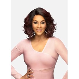 Vivica A. Fox 13 Inch Angled Bob Curl, Layered Loose Spiral Curl, Feathered Bang, and Invisible Side Part Synthetic Hair Wig - TORI (STT1B/PPK)