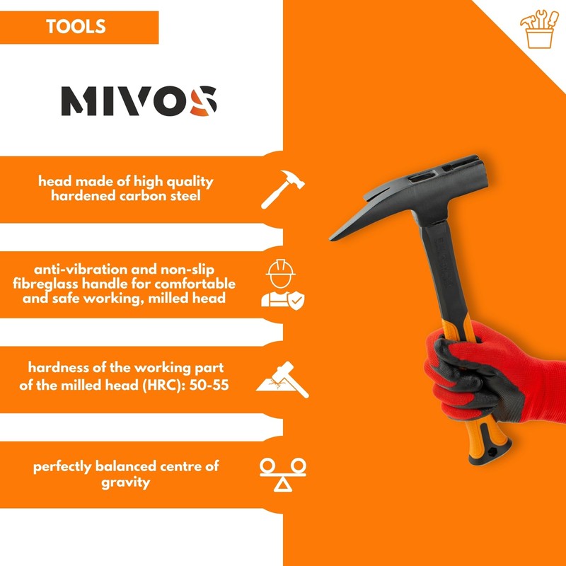 Mivos Roofing Hammer 600 g Head Weight 2K Fibreglass Handle