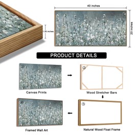 NINEASO Abstract Flower Framed Wall Art - Elegant Translucent White Wildflowers Canvas Pictures Grey Blue Green Botanical Wall Decor Bloom Painting Prints Artwork Home Office Decor 20" x 40" Natural