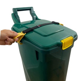 SideArm Nano by BinClaw. Dual Handle for Small Wheelie Bins - Easy to use. Animal-Proof Garbage Can Lock Strap, 14-17 Gallon Bins, Dual Clasp.
