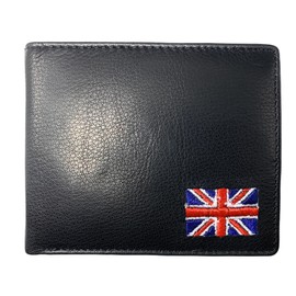 MOIRENTO Men's Black Leather Wallet - Bifold Trifold Design, Union Jack, RFID Blocking, Genuine Leather, Billfold with Coin Pocket - Anti-Scan/Fraud Proof (UJWallBLK)