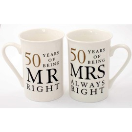 50 Years Mr & Mrs Mugs Amore Mug Set In A Gift Box Golden Anniversary