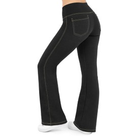 Nirlon Crossover Bootcut Jeggings for Women - Flare Leggings for Women Tummy Control, Regular and Plus Size Jeggings (3XL 32", BlackJeans)