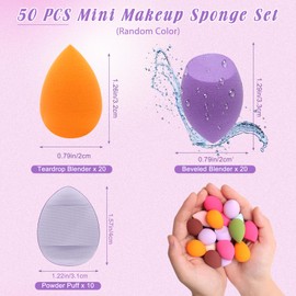 Catcan 50 PCS Mini Makeup Sponge Set, 40Pcs Mini Beauty Blender + 10 Pcs Finger Makeup Blender, Finger Powder Puff Small Soft Facial Makeup Tools for Foundation, Concealer(Random Color)
