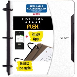 Five Star Flex Refillable Notebook + Study App, College Ruled Paper and 1 Inch TechLock Ring Binder with Pockets, Tabs and Dividers, 200 Sheet Capacity, White (29328AE2)