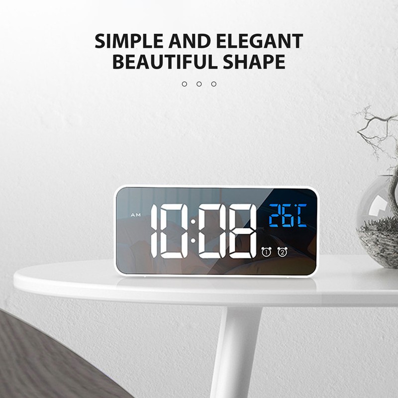 Mirror LED Alarm Clock Two Sets of Alarm Rechargeable Voice