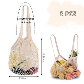 Eowppue Pack of 3 Shopping Net Bag, Mesh Bag, Shopping Net, Mesh Bag, Sand Toy Bag, Crochet Bag