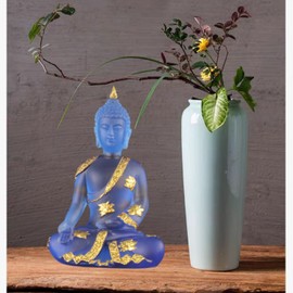 Buddha Statue for Home Decor,6.7"Thai Sitting Buddha Statue,Resin Buddha Statue for Zen Decor,Blue Lmitation Glass Idol Buddha Sculptures,Hindu Gift,Home Temple Mandir Meditation Room Decor