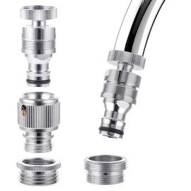 Faucet Hose Adapter, Brass Hose Adapter for Sink Faucet Quick Connector for Kitchen and Bathroom Sink, Garden Hose, Shower Hose, Pet Bathing, 360 Degree Swivel Sink Hose Adapter, Chrome Finished