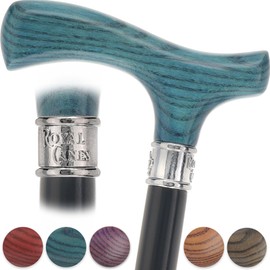 Walking Cane - Fritz Comfort Cane with Stained Ash Wood Handle & Black Beechwood Shaft - Walking Stick for Men & Women - Durable Canes (Blue Denium Handle, Petite to Smaller Hand)