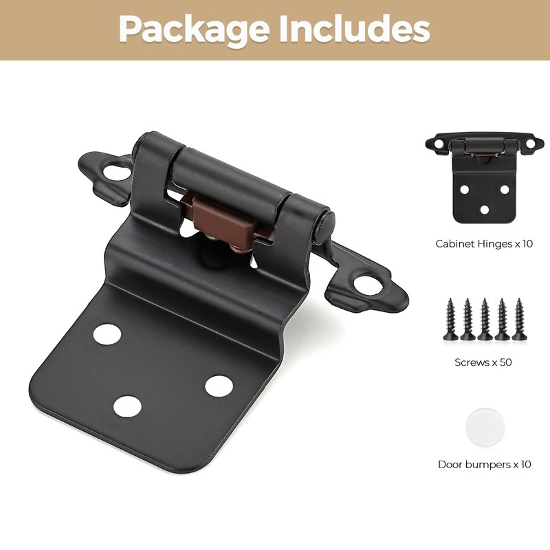 10 Pack 5 Pair Black Cabinet Hinges - 3/8 inch