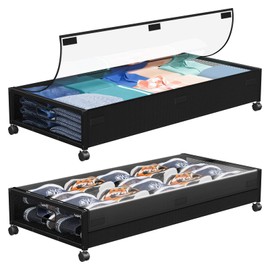 Under Bed Storage with Wheels,Underbed Storage Containers with Lid & Clear Window,Rolling Underbed Organizer Drawer Bins with Sturdy Handles for Bedroom Closet Clothes Shoes Blankets (2 PACK-XL Large)