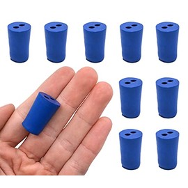 EISCO 10PK Neoprene Stoppers, 2 Holes - Blue Size: 13mm Bottom, 16mm Top, 24mm Length Suitable for use with Petroleum, Oils, Inorganic Acids and Bases- Eisco Labs