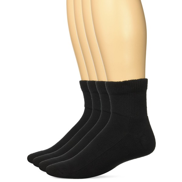 Carolina Ultimate Men's Diabetic Non-Binding Quarter Socks 2 Pack, Black, Large