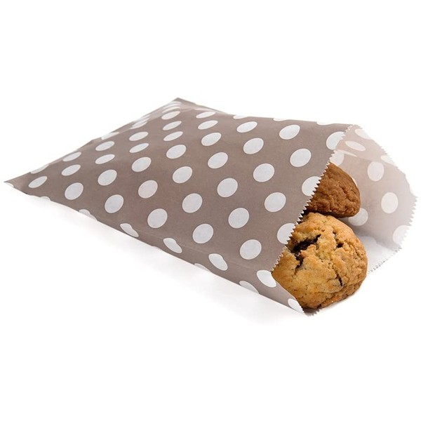 Disposable Paper Bags, Cookie Bags, Deli Bags, Bakery Bags - Grey with White Polka Dots - 7" x 5" - 100ct Box - Restaurantware