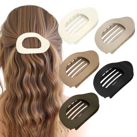 Large Flat Hair Claw Clips: 5 Pack Strong Hold Duckbill Lay Flat Hair Clip Women for Thick/Thin Hair with Rounded Edges, Hair Accessories for Women Student, Stylish Convenient for Girls - Solid Colour
