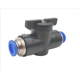 Shut-off valve with 12 mm plug-in connector, pneumatic connector, push in