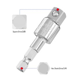 FOCMKEAS 2PCS Power Drill Sockets Adapter 3/8" Impact Square Drive Adapter, 360°Rotatable Hex Shank Impact Driver Socket Adapter/Extension, Swivel Socket to Drill Adapter, CRV