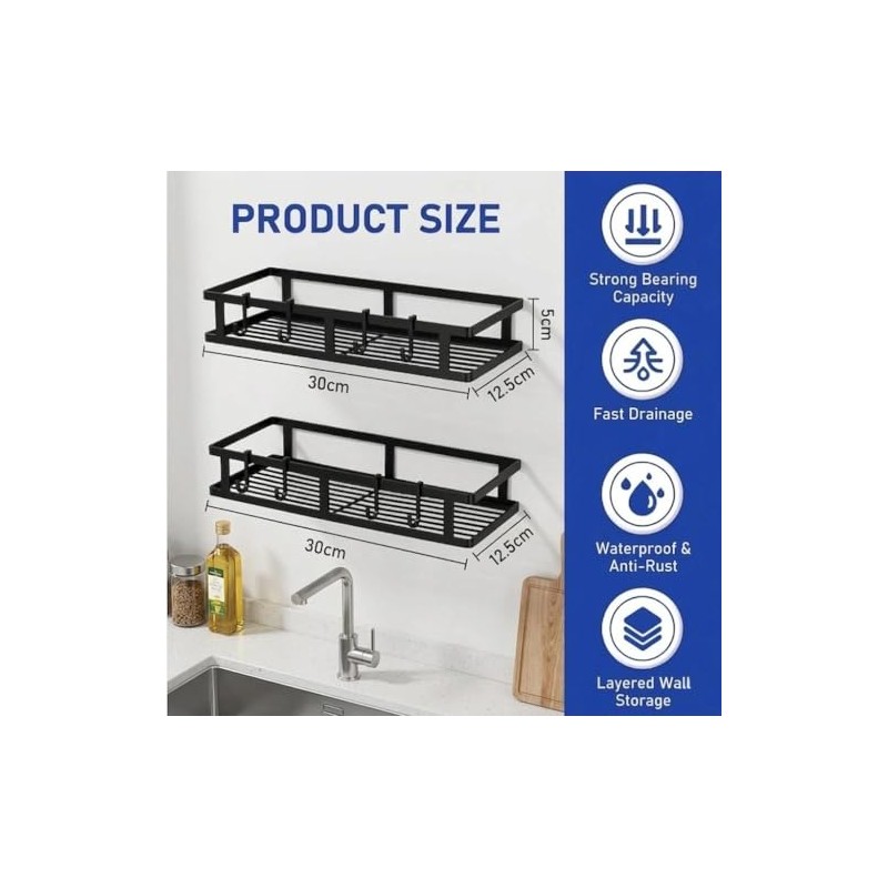 Spice Rack Wall 2 Pack Metal Kitchen Shelf Hanging No