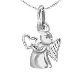 CLEVER SCHMUCK Girls' Necklace Mini Angel with Heart Holding in Hand and Anchor Chain 40 cm Sterling Silver 925 in Case White, Shiny pendant and chain, No Stone