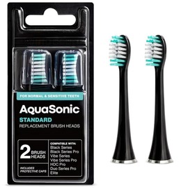 AquaSonic - Cabezales de cepillo para polvo de repuesto estándar | para dientes normales y sensibles | Compatible con muchos mangos de cepillo para polvo de dientes AquaSonic (paquete de 2 negro)