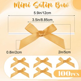 Gejoy 100 Pieces 3.5" Solid Gold Bows Mini Satin Ribbon Twist Tie Bows Crafts for Wedding Graduation Birthday Party Shower Gift Wrapping Candy Treat Bags Decoration