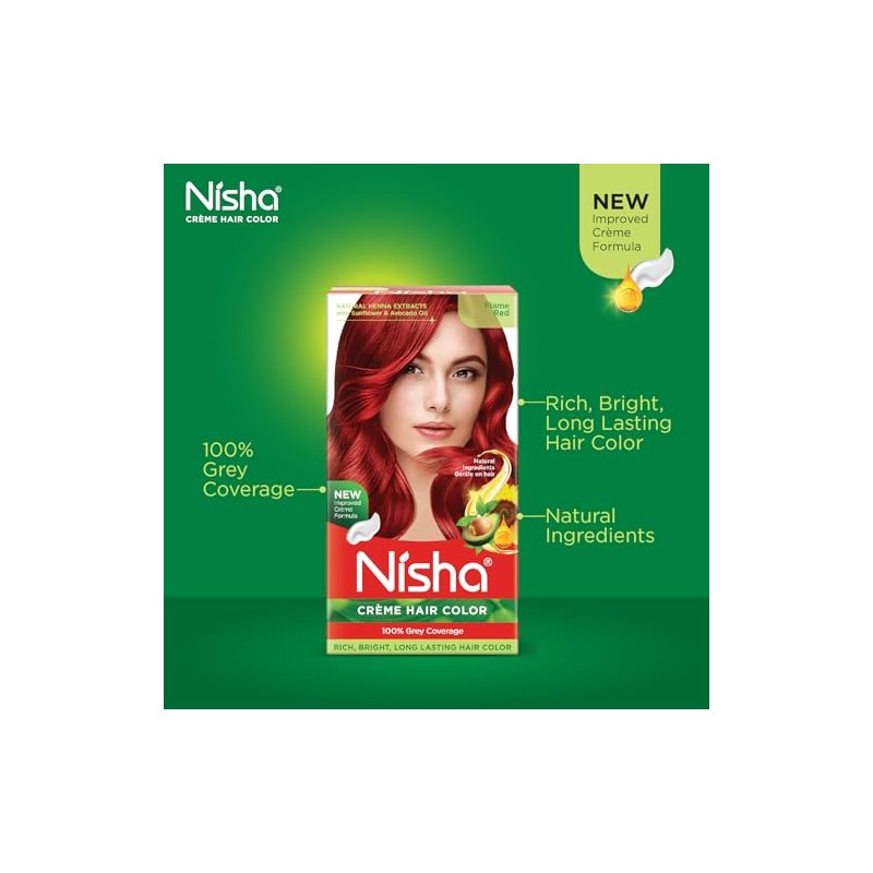 Nisha crema de color para el cabello, color rojo llama,